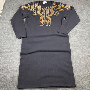 Outlander Black Embellished Sequin‎ Gem Knit Sweater Dress Long Sleeve Size L